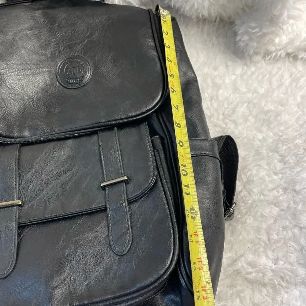 Unisex XDL vintage Black Faux leather large backpack slim laptop backpack